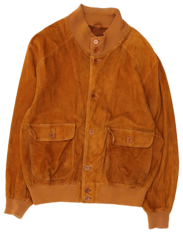 VINTAGE Mens Suede Bomber Jacket UK 42 XL Brown