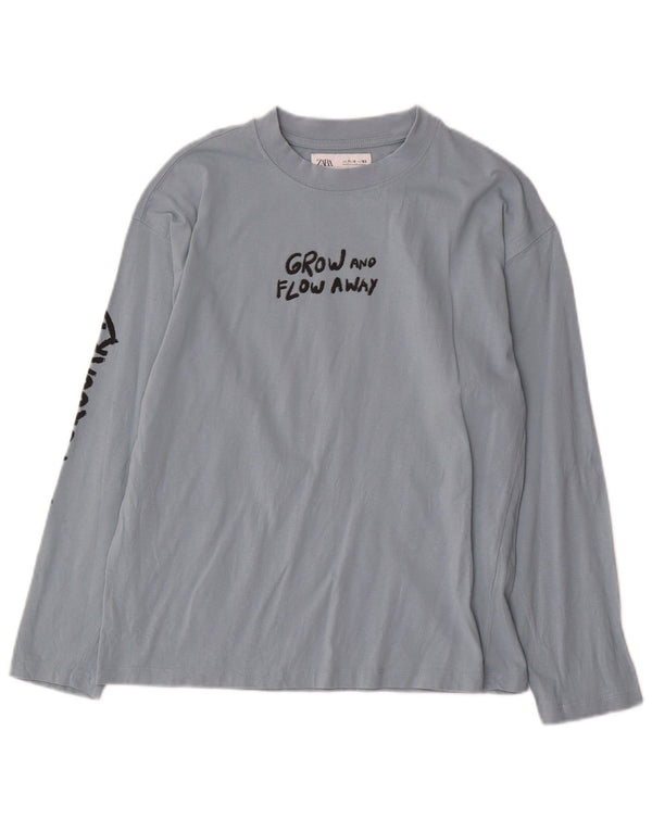 Zara Boys Graphic Top Long Sleeve 11-12 Years Blue Cotton