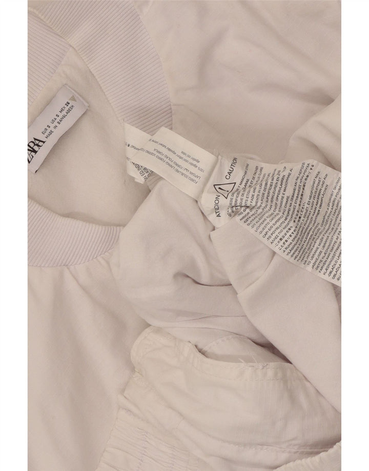 Zara Womens Oversized Bomber Jacket UK 10 Small White Cotton