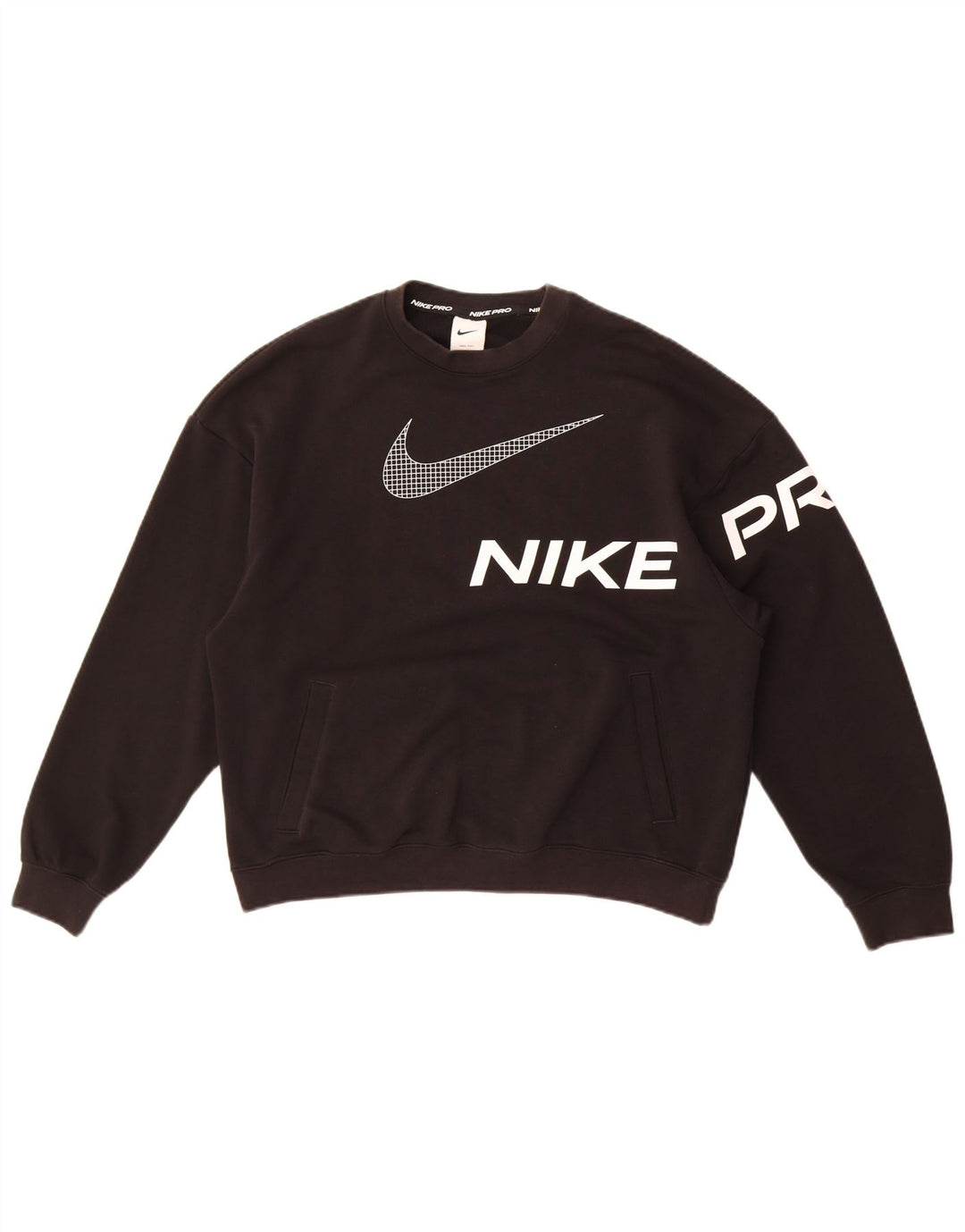 Nike Womens Graphic Oversized Sweatshirt Jumper UK 10 Small Black Cotton