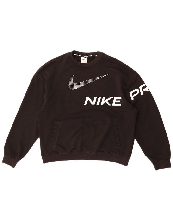 Nike Womens Graphic Oversized Sweatshirt Jumper UK 10 Small Black Cotton