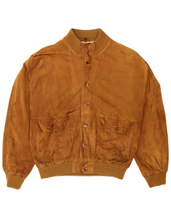 Vintage Mens Suede Bomber Jacket IT 56 2XL Beige Leather