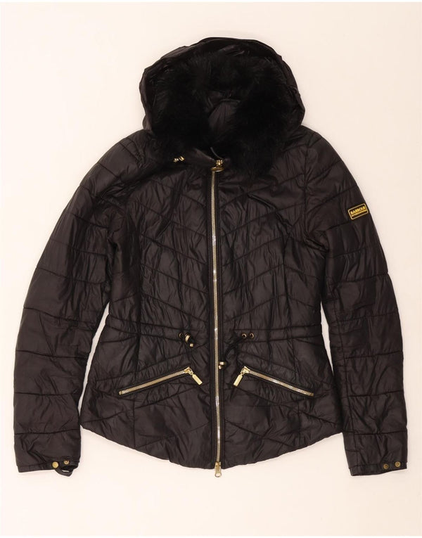 BARBOUR Womens Hooded Padded Jacket UK 8 Small  Black Polyamide