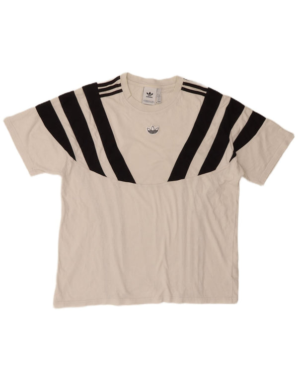Adidas Mens T-Shirt Top Large White Colourblock Cotton