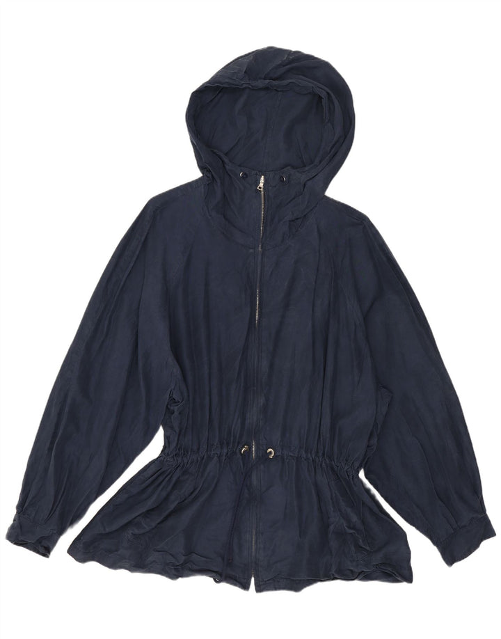Belfe Womens Hooded Utility Jacket IT 44 Medium Navy Blue Silk