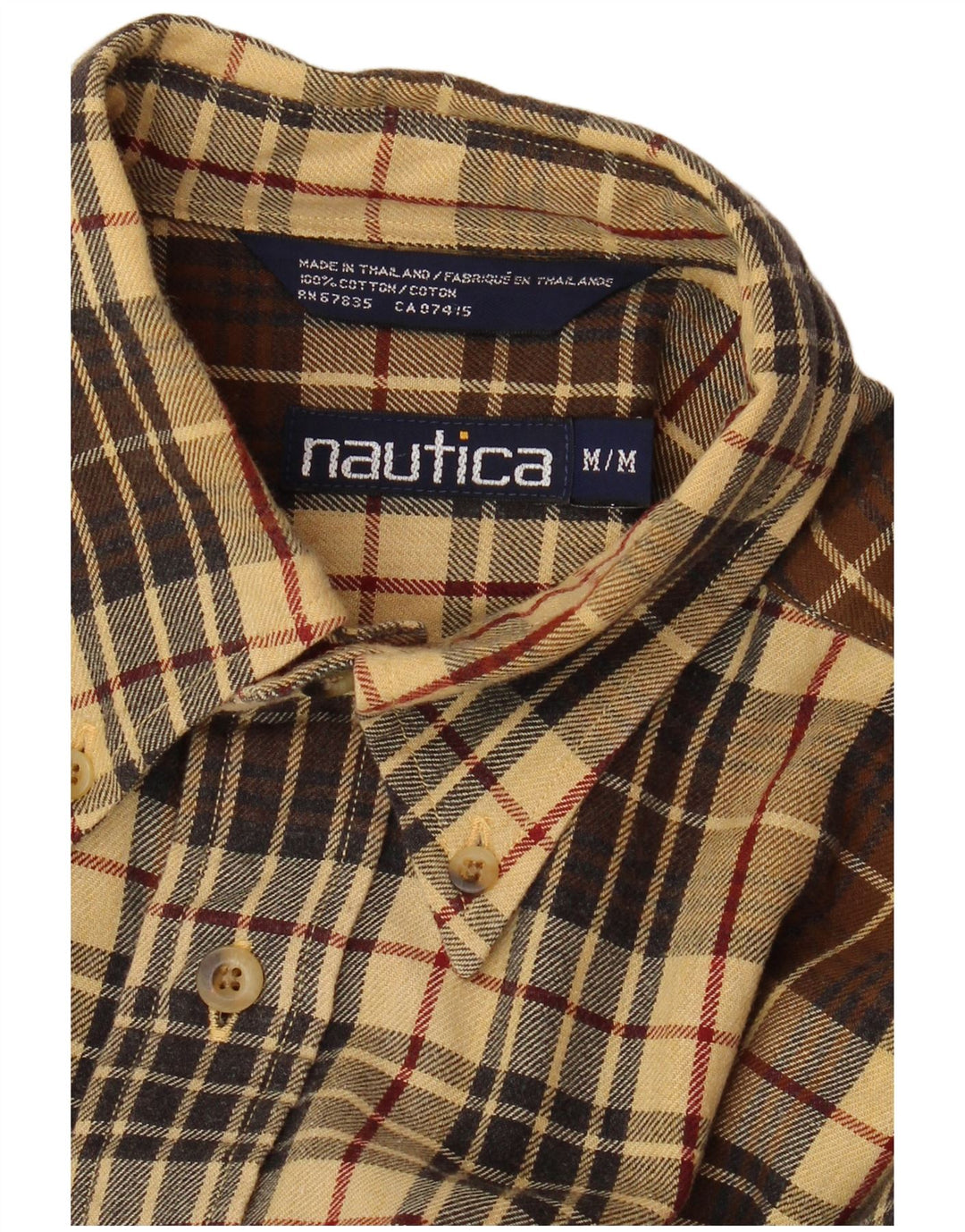 NAUTICA Mens Flannel Shirt Medium Brown Check Cotton