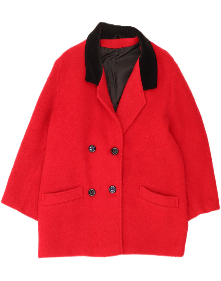 C&A Womens 3/4 Sleeve Double Breasted Coat UK 14 Medium Red Wool