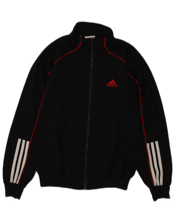 ADIDAS Boys Tracksuit Top Jacket 13-14 Years Black Polyester