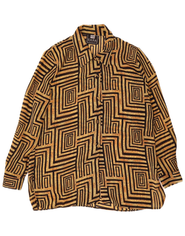 Vintage Womens Shirt Blouse UK 14 Large Beige Geometric Polyester