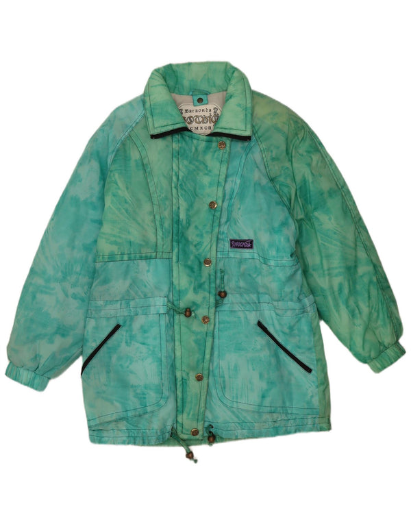 Vintage Womens Oversized Padded Jacket IT 42 Medium Green Tie Dye Polyamide