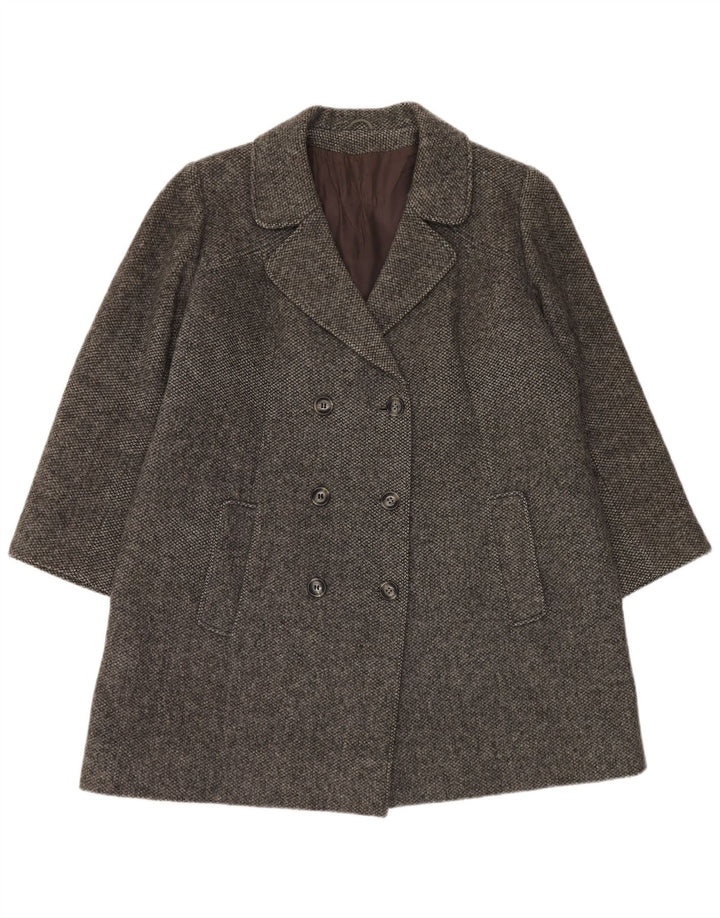 Vintage Womens Double Breasted Coat UK 16 Large Grey Wool