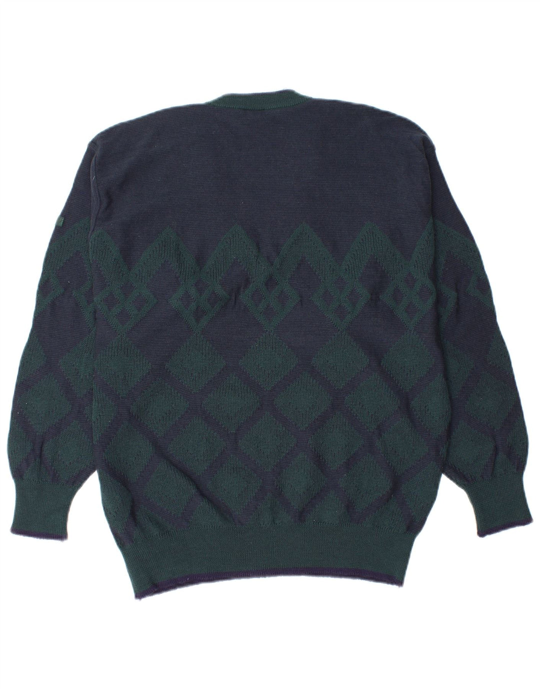 MARZ Mens V-Neck Jumper Sweater Small Navy Blue Argyle/Diamond New Wool