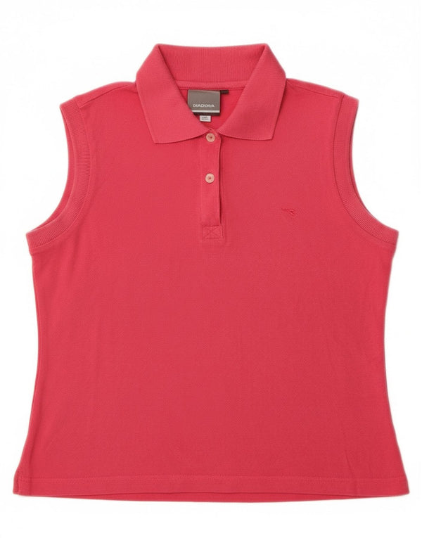 Diadora Womens Crop Sleeveless Polo Shirt IT 42 Medium Pink Cotton