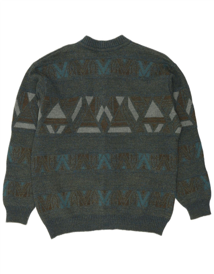 DRALON Mens Cardigan Sweater Medium Multicoloured Geometric Polyacrylic