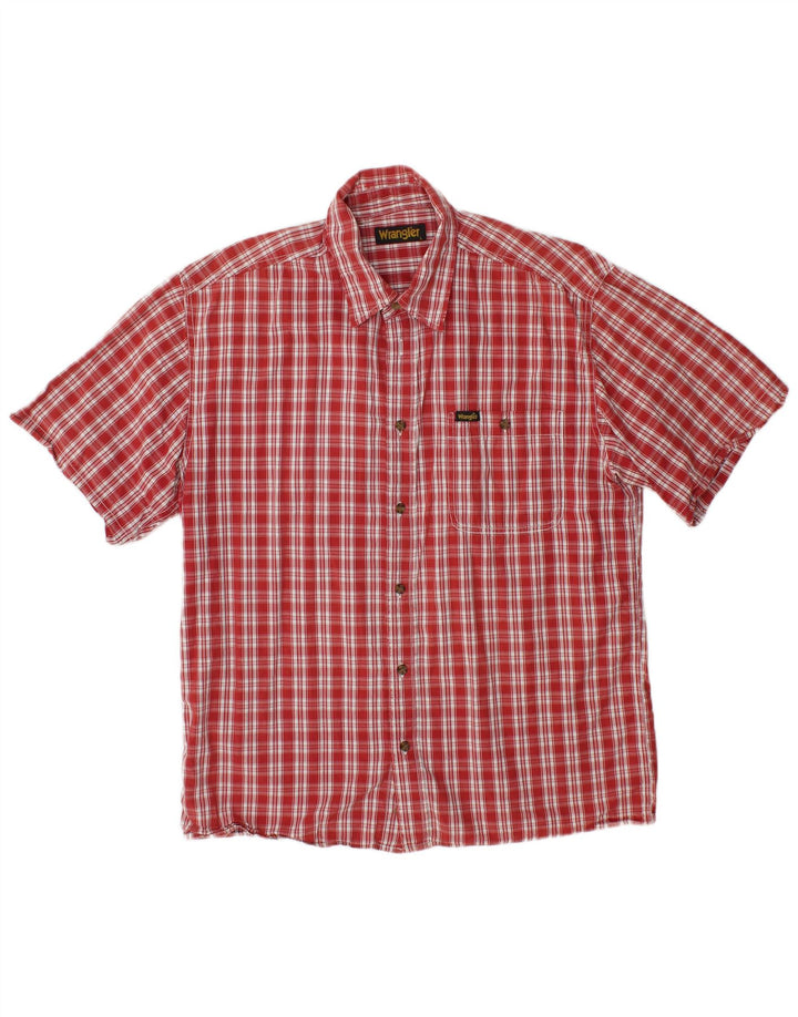 WRANGLER Mens Short Sleeve Shirt Large Red Check Cotton