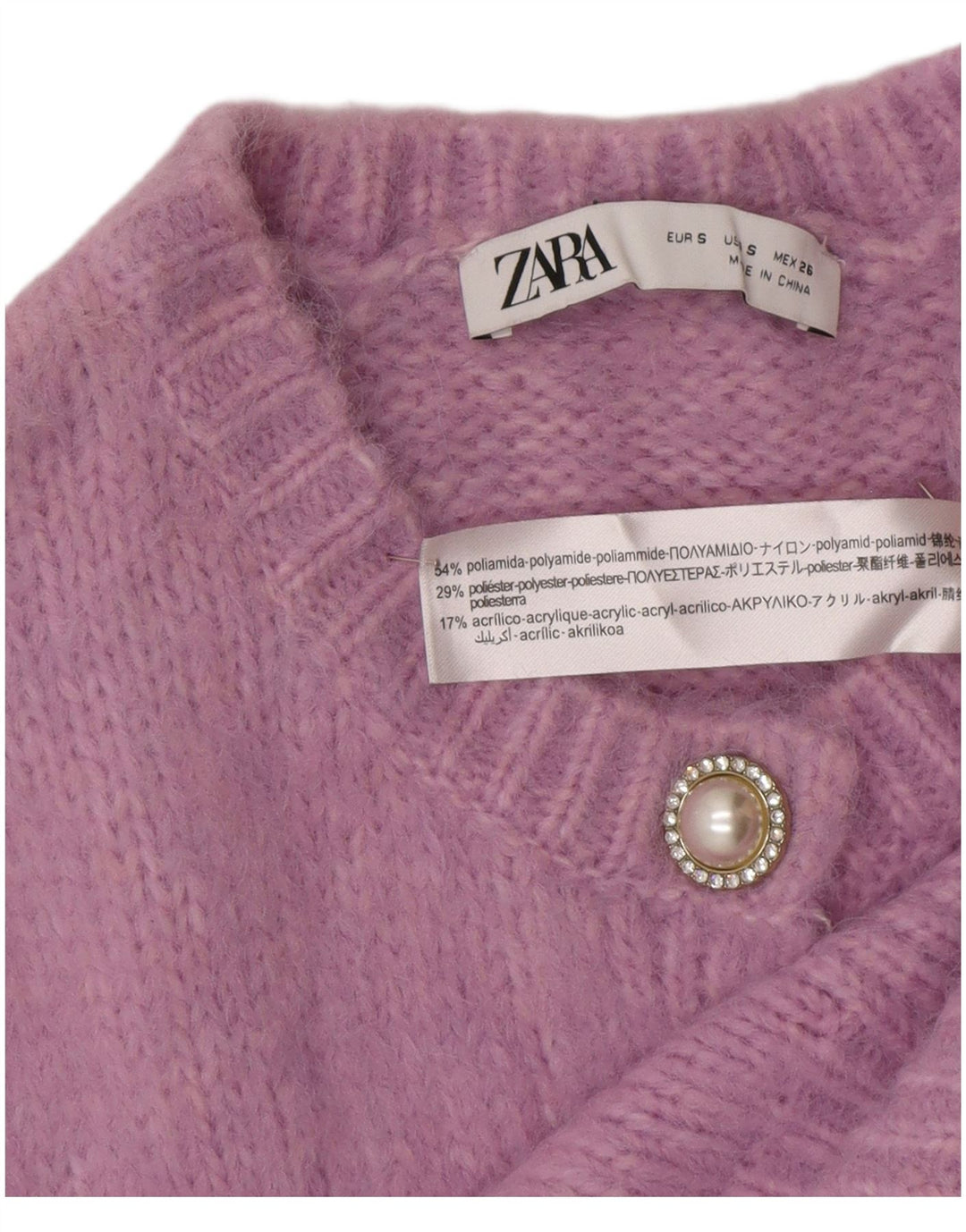 ZARA Womens 3/4 Sleeve Crop Cardigan Sweater UK 10 Small Purple Polyamide