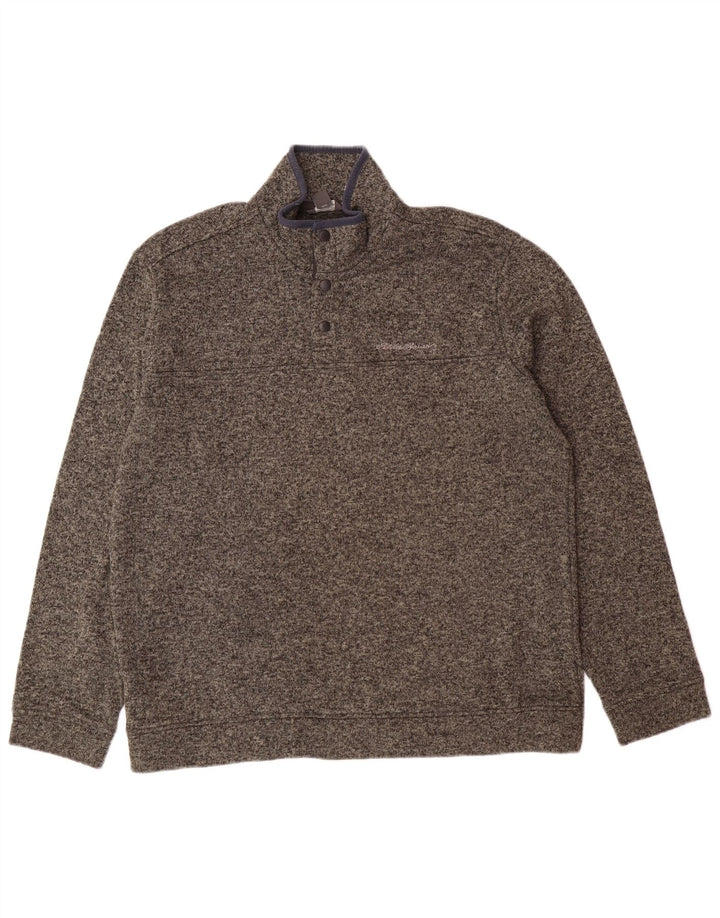 EDDIE BAUER Mens Button Neck Sweatshirt Jumper XL Grey Flecked Polyester