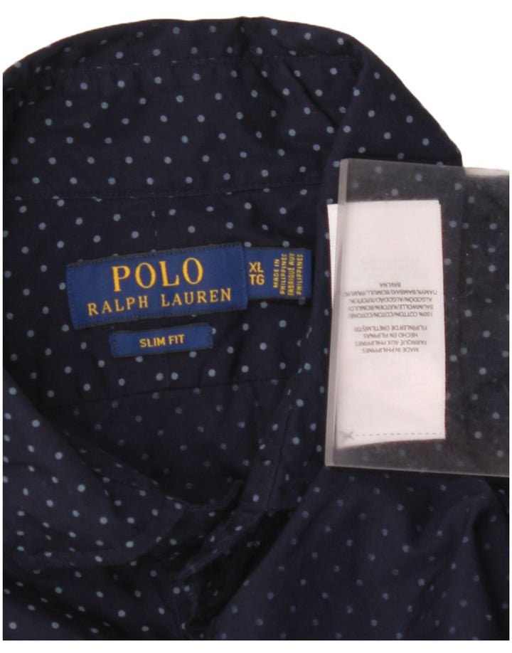 POLO RALPH LAUREN Mens Slim Fit Shirt XL Navy Blue Spotted Cotton