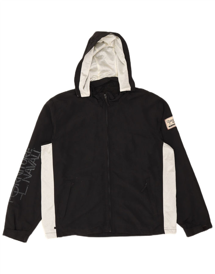 MURPHY & NYE Mens Graphic Hooded Rain Jacket UK 36 Small Black Colourblock