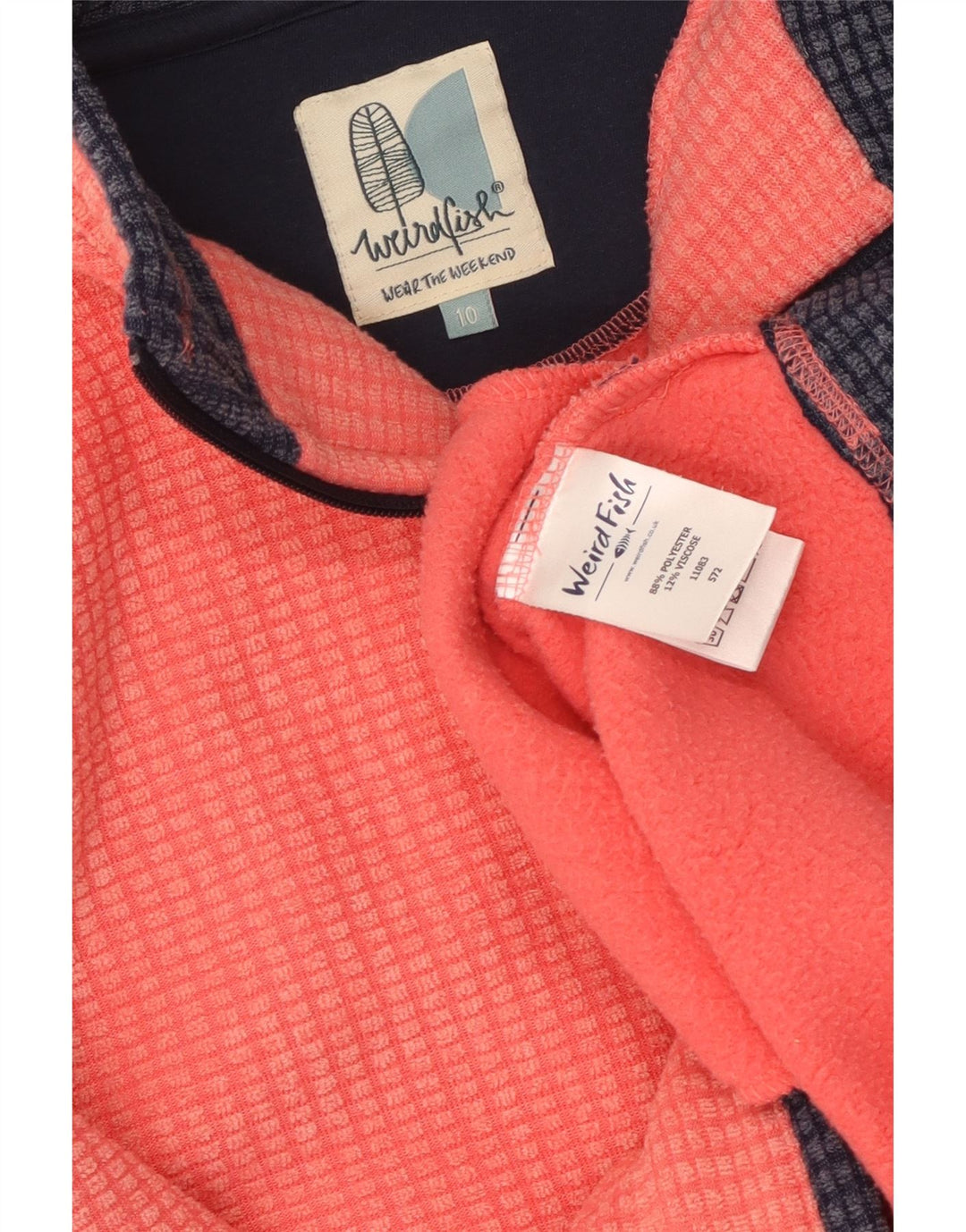 WEIRD FISH Womens Oversized Zip Neck Fleece Jumper UK 10 Small Orange