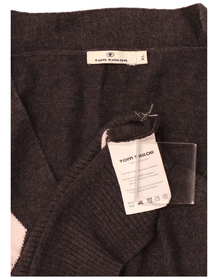 TOM TAILOR Womens Crop Cardigan Sweater UK 18 XL Black Argyle/Diamond