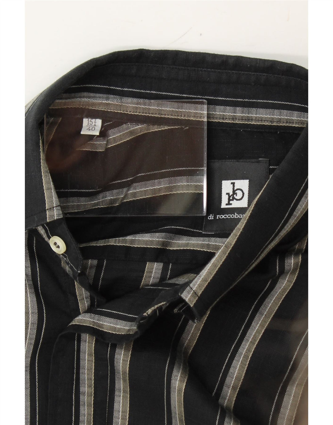 ROCCOBAROCCO Mens Short Sleeve Shirt Size 15 3/4 40 Medium Black Striped Vintage Roccobarocco and Second-Hand Roccobarocco from Messina Hembry 