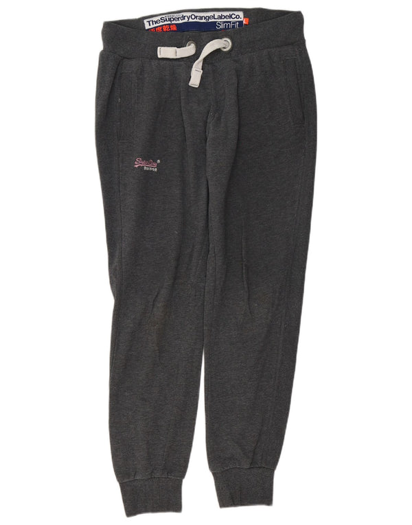 Superdry Womens Slim Fit Tracksuit Trousers Joggers UK 14 Large Grey Cotton