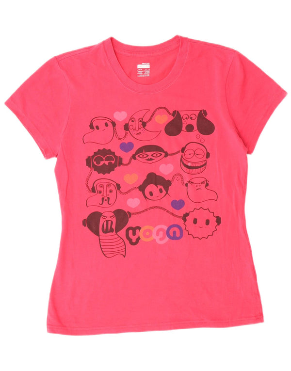 NIKE Womens Graphic T-Shirt Top UK 12/14 Medium Pink Cotton