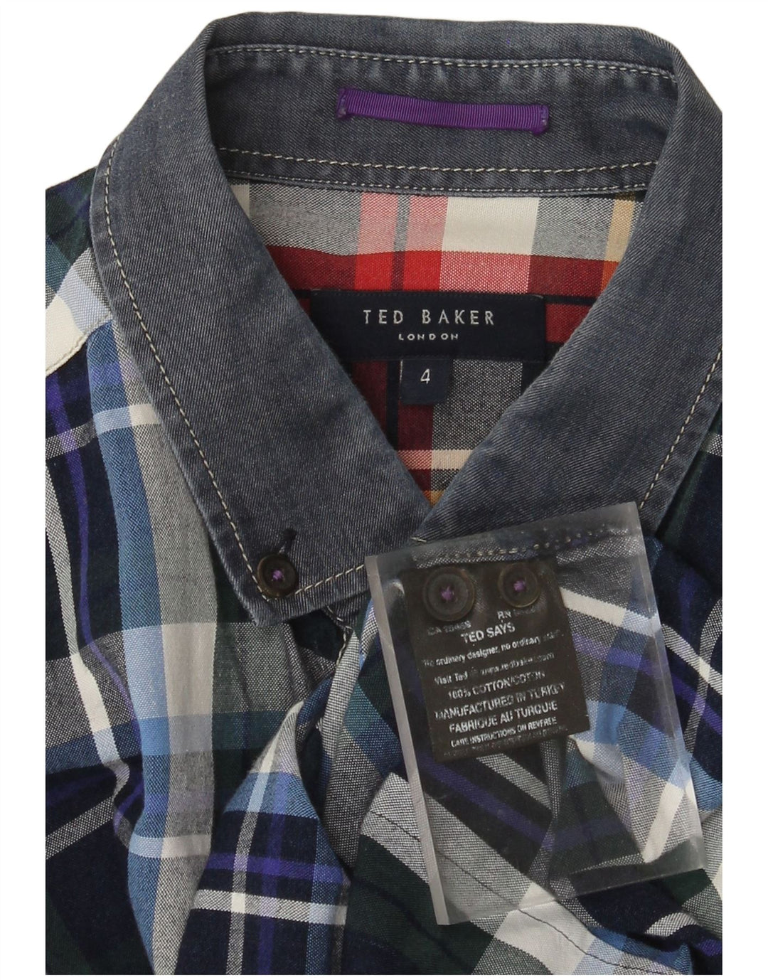 Ted Baker Mens Shirt Size 4 Large Navy Blue Check Cotton