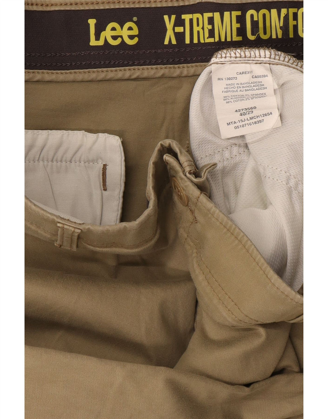 LEE Mens X-treme Comfort Straight Chino Trousers W40 L29 Beige Cotton