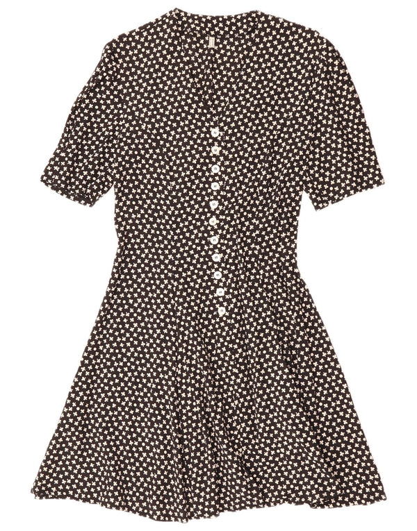 VINTAGE Womens A-Line Dress IT 42 Medium Black Floral