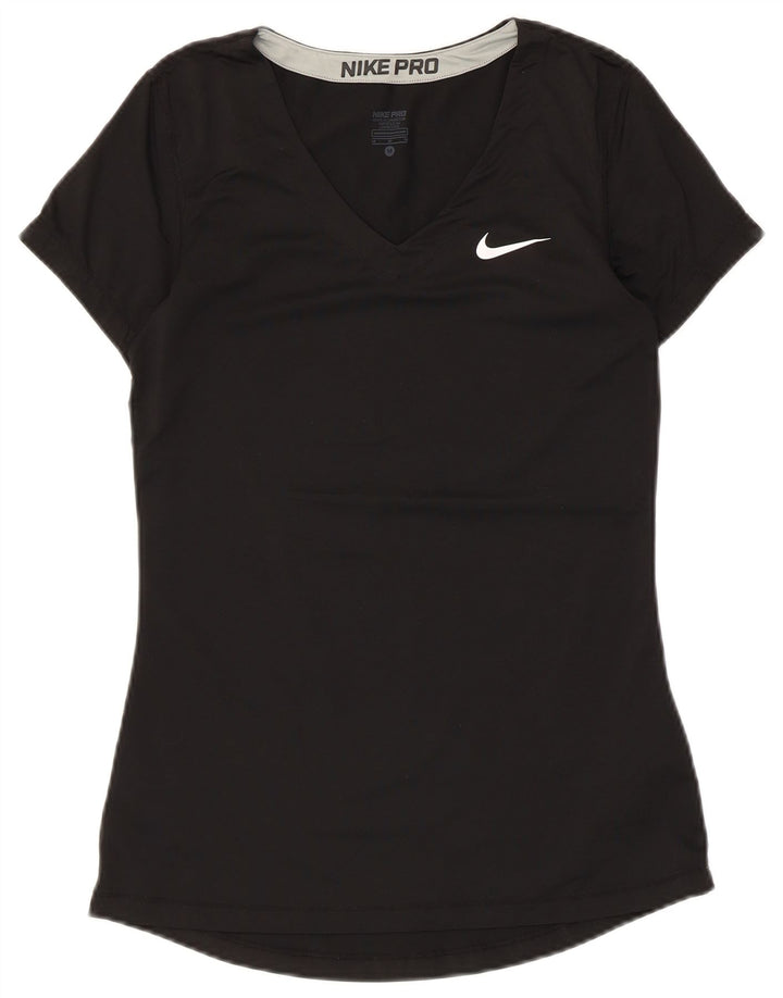 Nike Womens Dri Fit T-Shirt Top UK 12 Medium Black Polyester