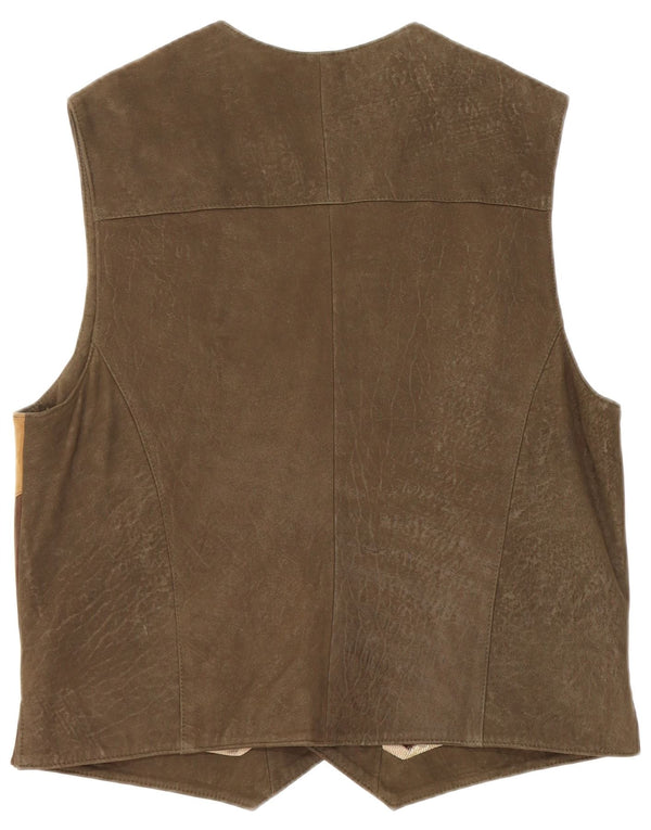 Alphorn Mens Trachten Graphic Suede Waistcoat EU 52 Large Khaki Colourblock