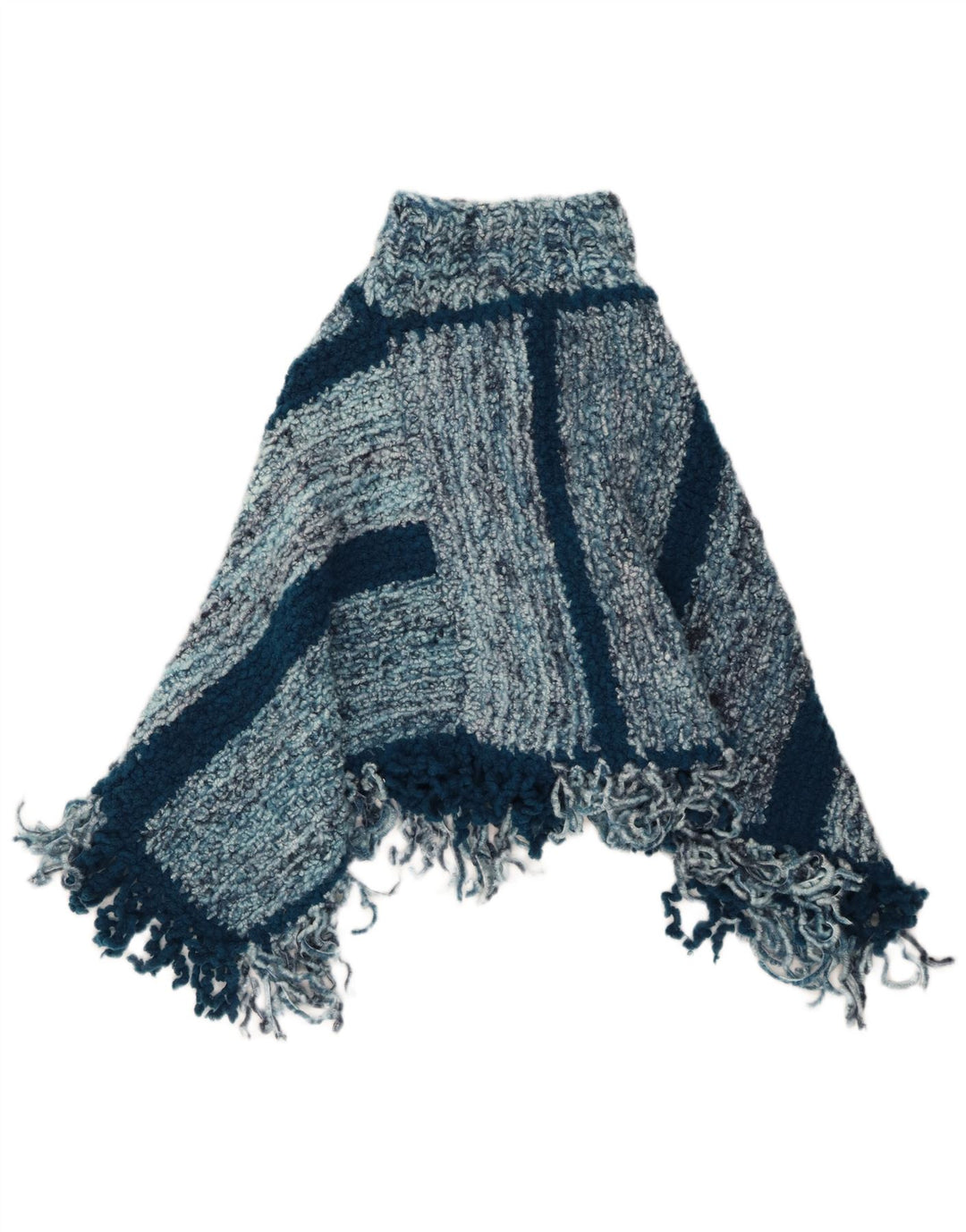 VINTAGE Womens Poncho Jumper One Size Blue Striped