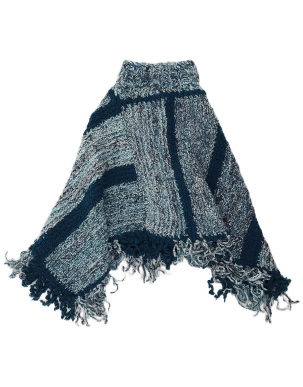 VINTAGE Womens Poncho Jumper One Size Blue Striped