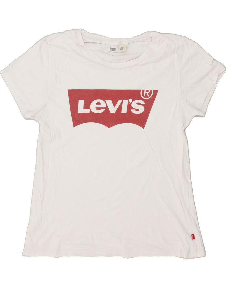 LEVI'S Womens Graphic T-Shirt Top UK 14 Medium White Vintage Levi's and Second-Hand Levi's from Messina Hembry 