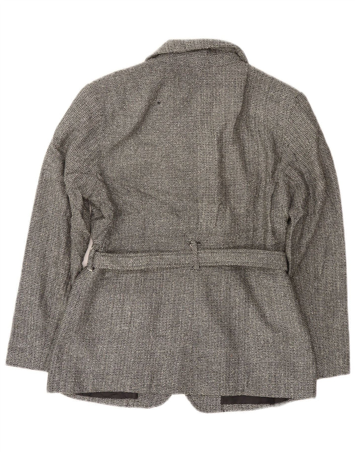 Fishbone Womens Overcoat UK 14 Large Black Herringbone Acrylic