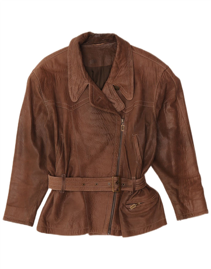 Maze Womens Oversized Leather Jacket EU 38 Medium Brown Leather