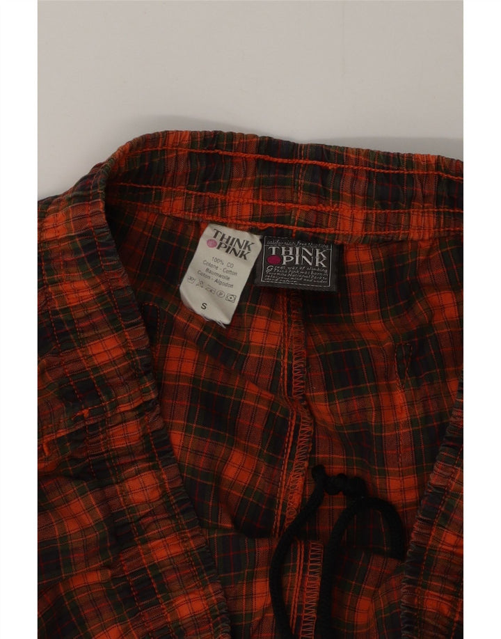 Think Pink Mens Graphic Tracksuit Trousers Small  Orange Check Cotton