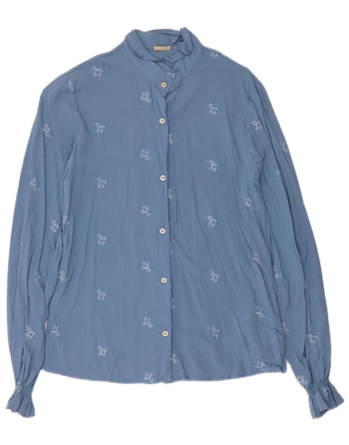 Vintage Womens Shirt Blouse IT 42 Medium Blue Floral Viscose