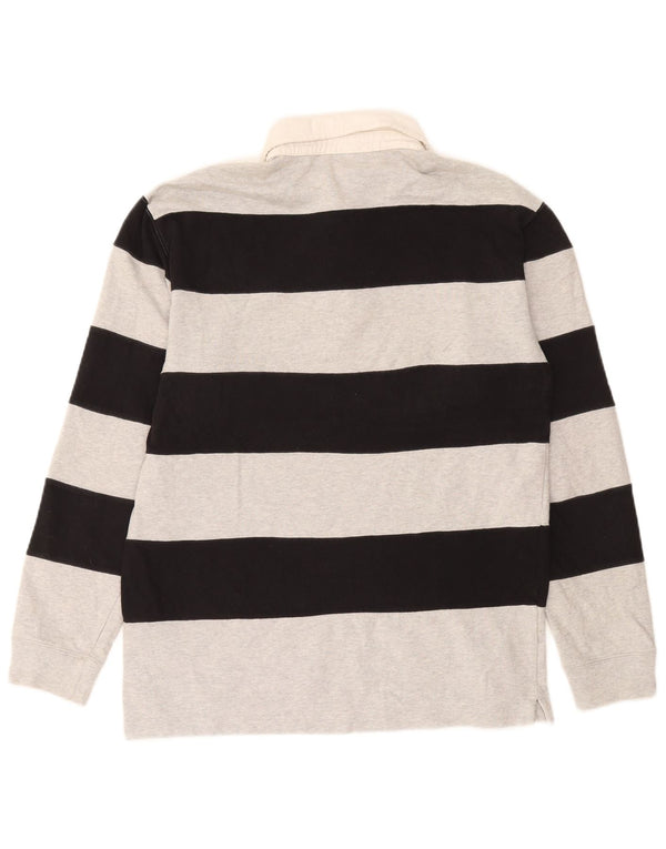 Champion Mens Long Sleeve Rugby Polo Shirt Medium Grey Striped Cotton