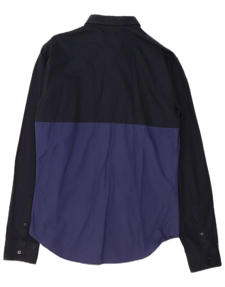 ZARA Mens Slim Fit Shirt Medium Navy Blue Colourblock