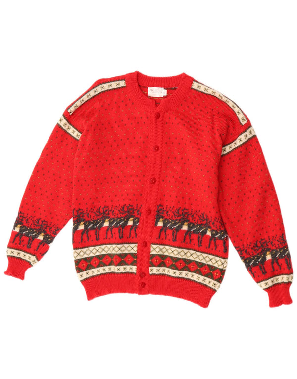 Maria Lammi Girls Cardigan Sweater 13-14 Years Red Fair Isle Merino Wool