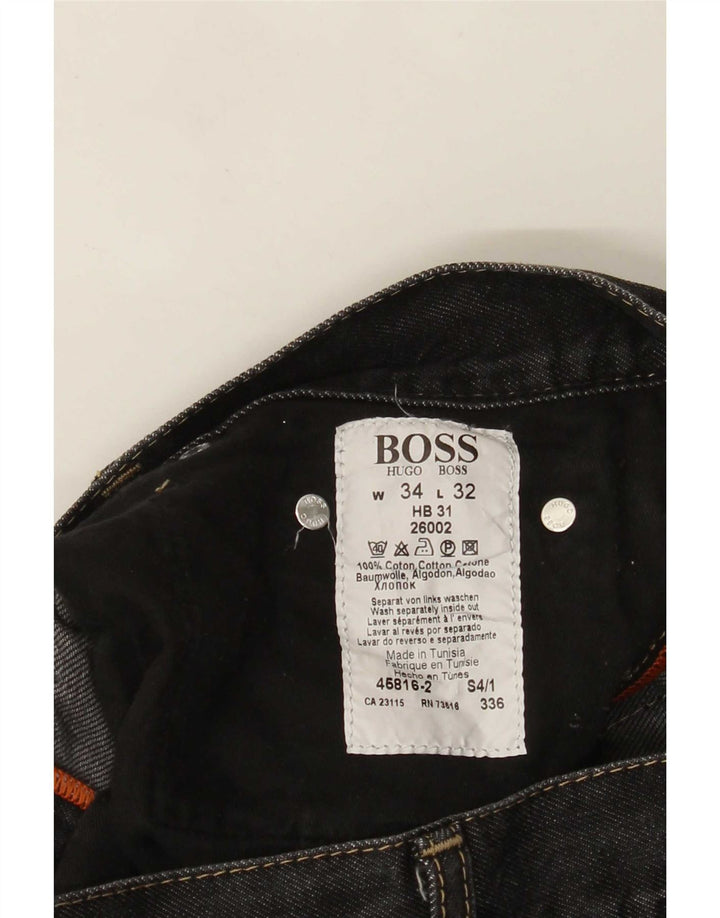 HUGO BOSS Mens Bootcut Jeans W34 L32 Black Cotton
