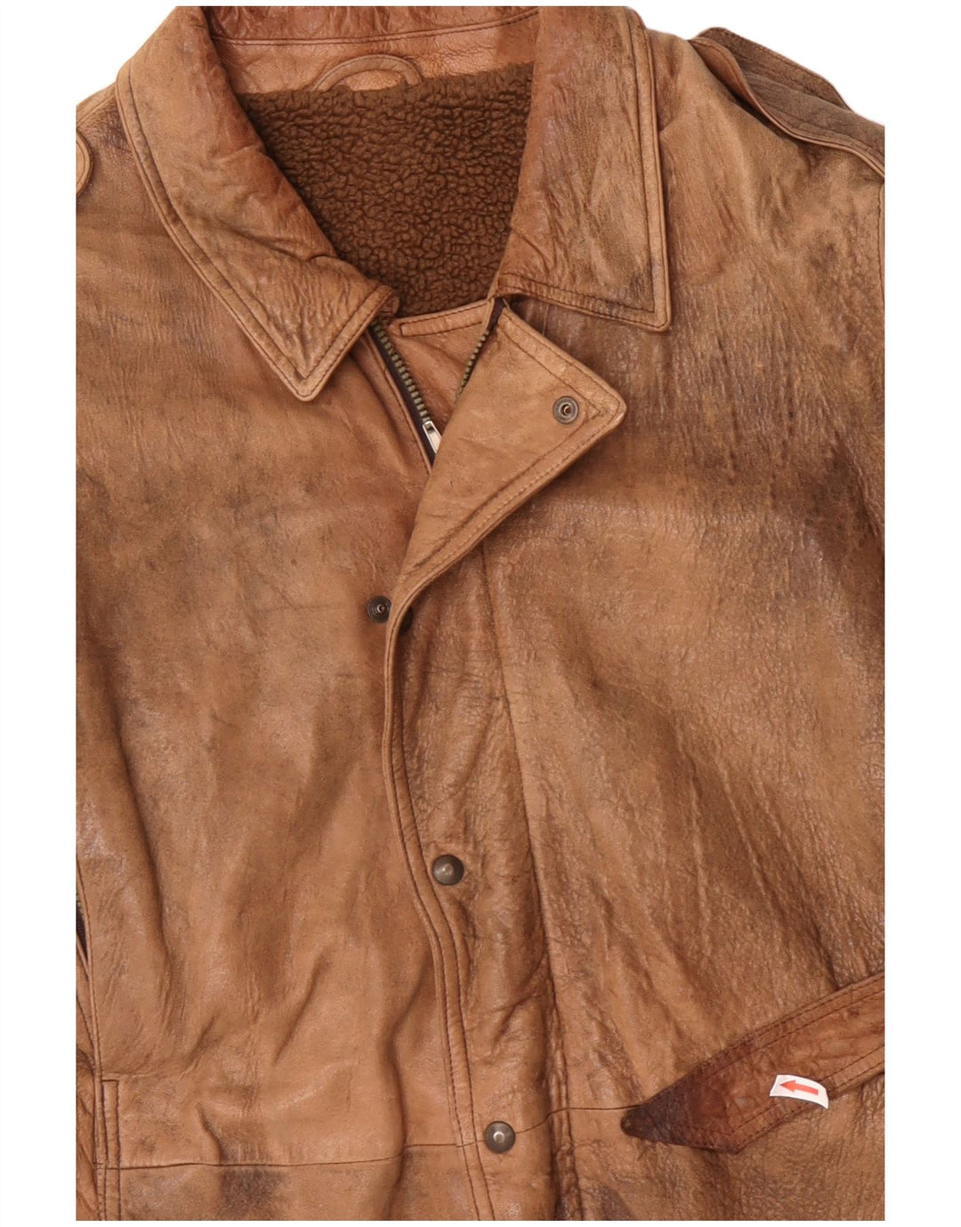 VINTAGE Mens Military Leather Jacket UK 42 XL Beige