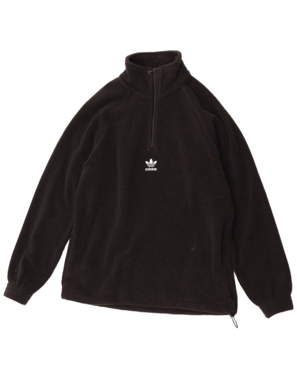 Adidas Mens Zip Neck Fleece Jumper Small Black Polyester