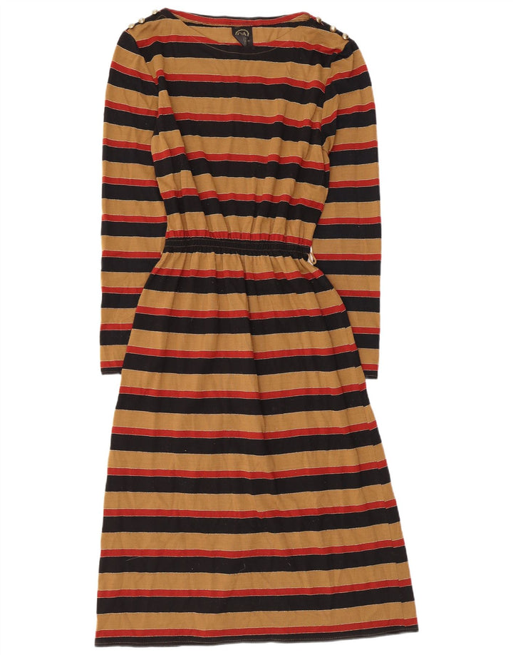 C&A Womens Long Sleeve Maxi Dress EU 38 Medium Brown Striped Acrylic