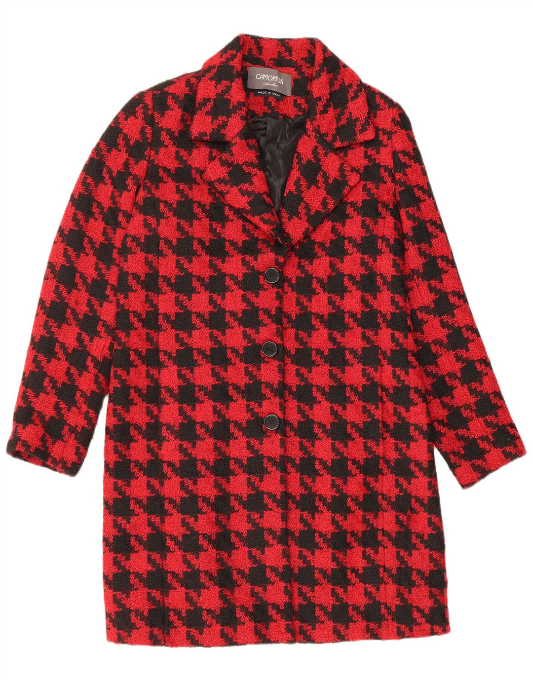 CAMOMILLA Womens Overcoat IT 44 Medium Red Houndstooth Polyester