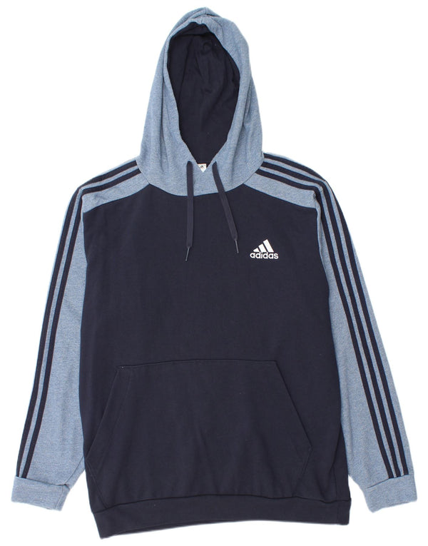 Adidas Mens Hoodie Jumper Large Navy Blue Colourblock Cotton