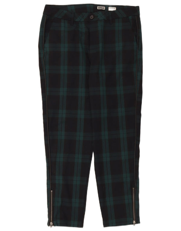 Superdry Womens Chino Trousers UK 14 Large W32 L26 Green Plaid Grunge